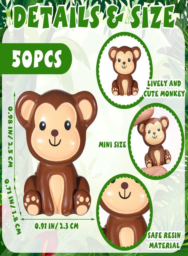 Silipull 50 Pcs Mini Monkey Figurines Resin Monkey Figures Bulk Tiny Animals Favors for Summer Cake Topper Goodie Bag Fillers Supplies Stuffers(Cute,Brown) - Image 2